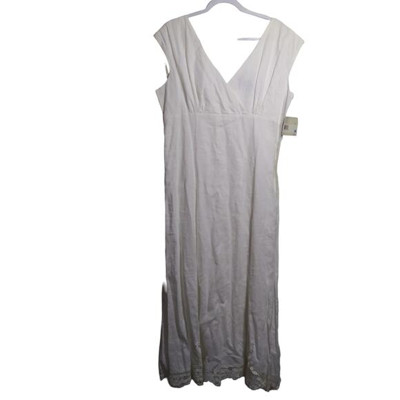 Liz Claiborne White Linen Midi Eyelet Trim Sleeveless Beachy Wedding Dress Sz 16 - Picture 1 of 10